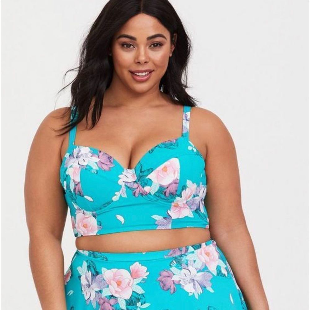 Torrid Aqua Floral Underwire Bikini Top Teal Green Size 5R Convertible Strap